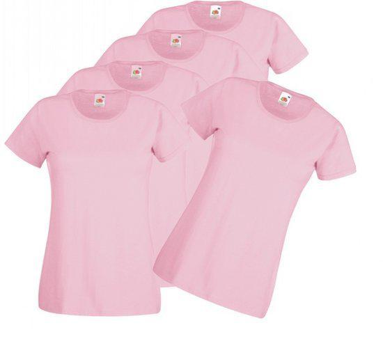 Mijncadeautje Fruit of the Loom Dames T-shirt roze maat M (onbedrukt - 5 stuks)