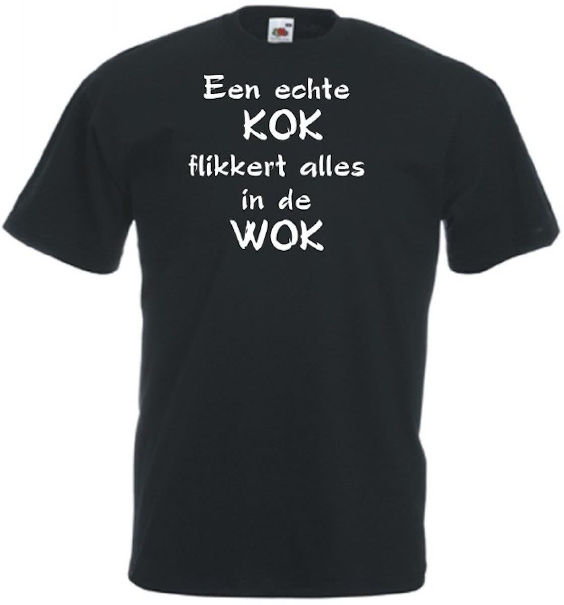 Mijncadeautje Unisex T-shirt zwart (maat L) Een echte kok flikkert alles in de wok