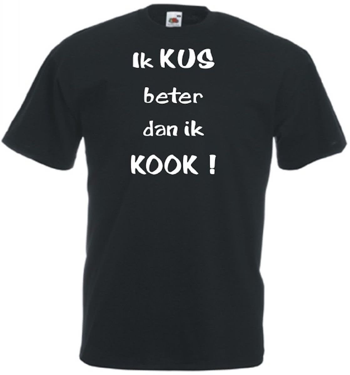 Mijncadeautje Unisex T-shirt zwart (maat L) Ik kus beter dan ik kook