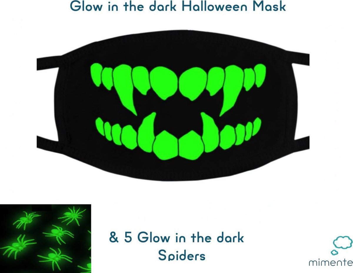 Glow in the dark Mondkapje - Vampier Masker - Halloween Masker - Halloween Mondkapje - Mondmasker Glow in the dark