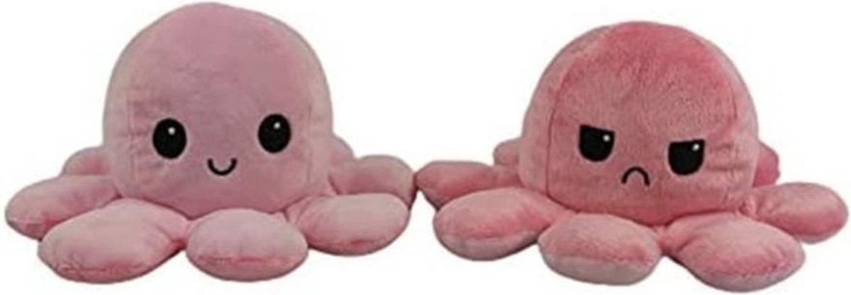 Roze Octopus knuffel - Octopus knuffel mood - octopus knuffel omkeerbaar - emotieknuffel - mood knuffel