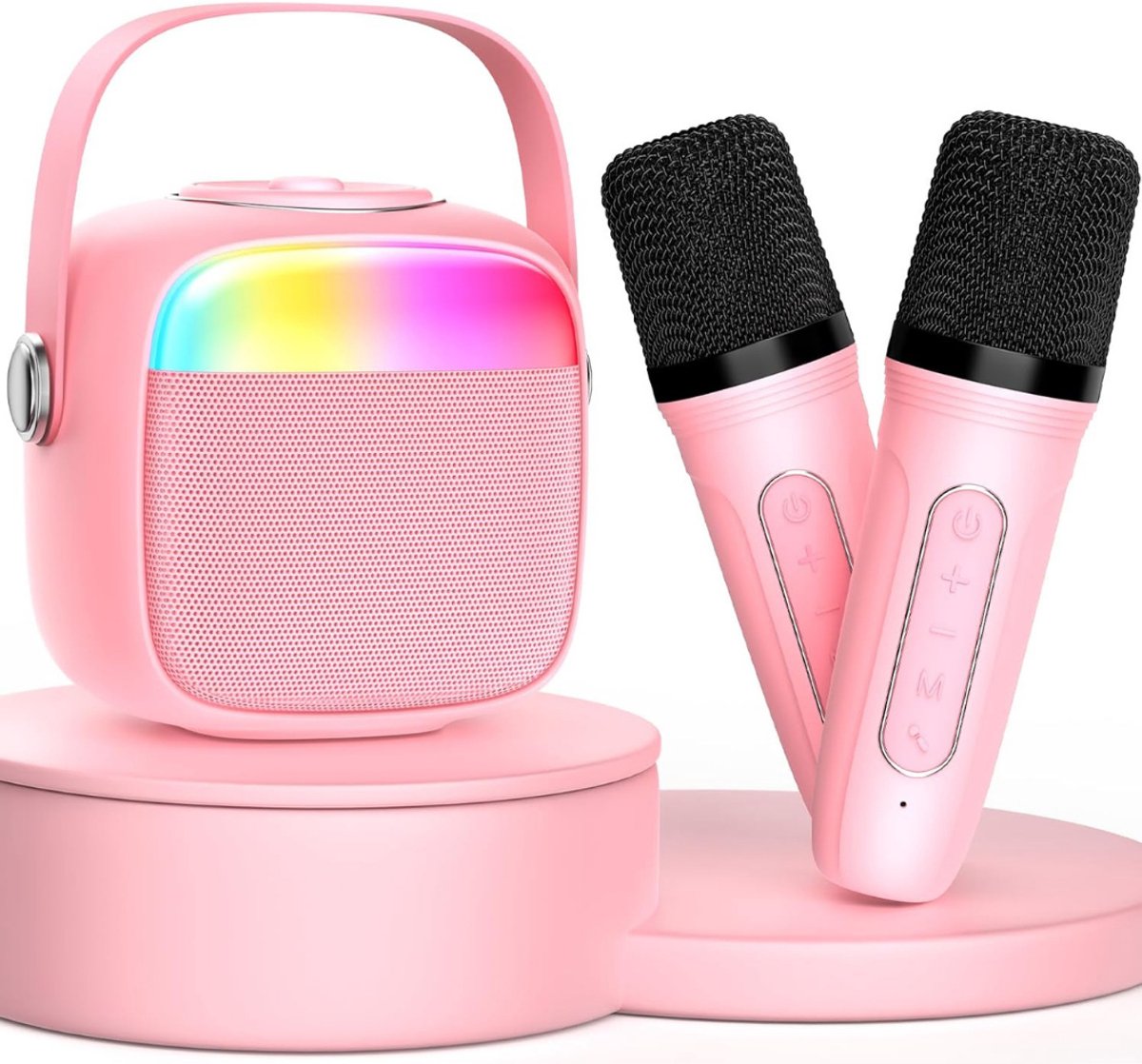 MMM® Draadloze Microfoon met Box - Draadloze Microfoon - Microfoon Karaoke - met 2 Microfoons - Bluetooth Karaoke-Luidspreker voor Thuisfeesten- Roze