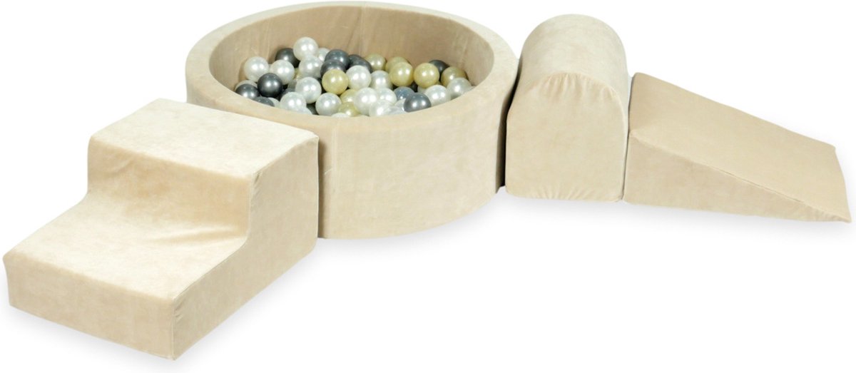 Speelset Velvet Beige met rond ballenbad 90x30cm en 200 ballen