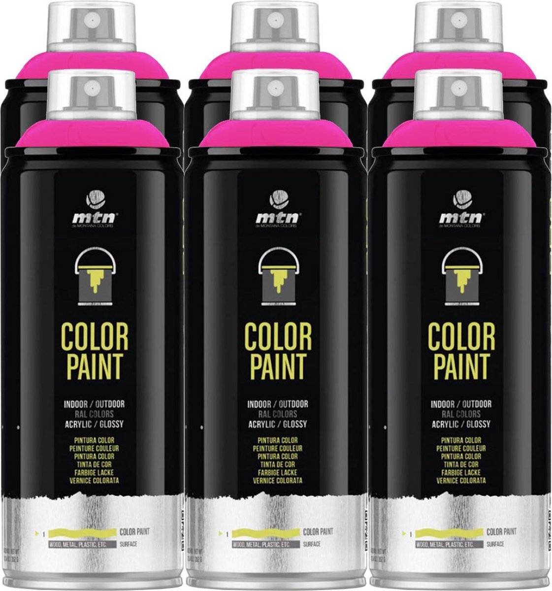 MTN PRO Color Paint RAL Spuitverf - 6 stuks - Tele Magenta - 400ml