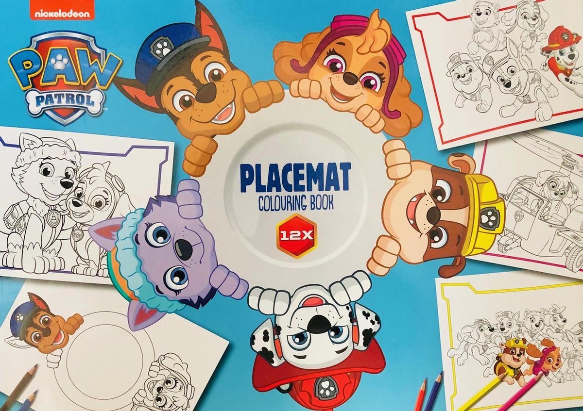 Nickelodeon Paw Patrol 12X placemat om in te kleuren