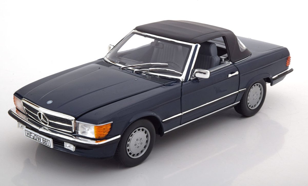 Mercedes-Benz 300 SL ( R107 ) Cabriolet ( Softtop ) 1987 Donkerblauw 1-18 Norev