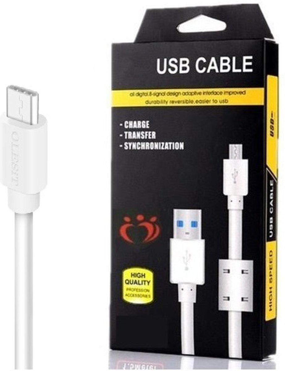 Olesit K102 Micro USB Kabel 1 Meter Laadsnoer Oplaadkabel geschikt voor de Motorola Modellen (o.a Motorola One) - Wit