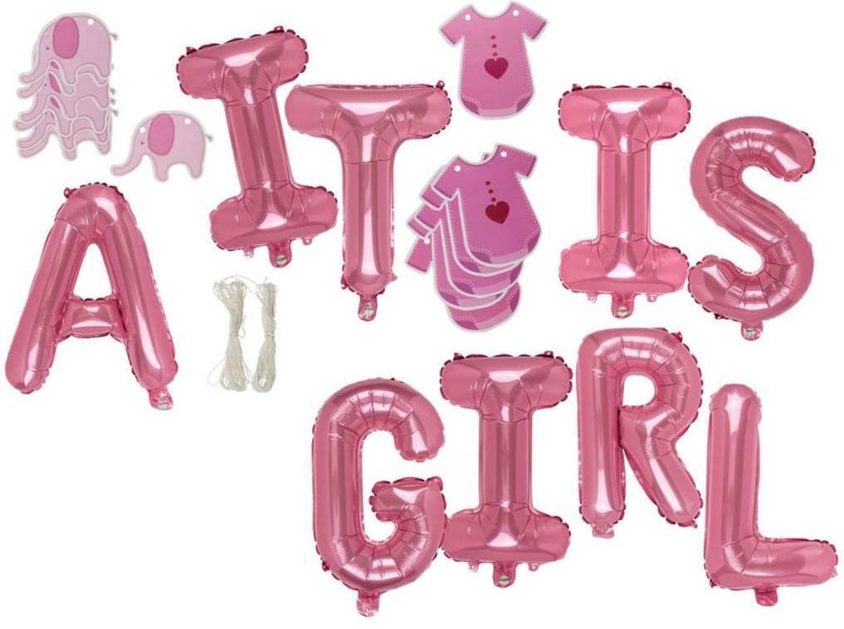 Folie ballonnen set IT IS A GIRL roze meisje decoratie babyshower geboorte dochter versiering