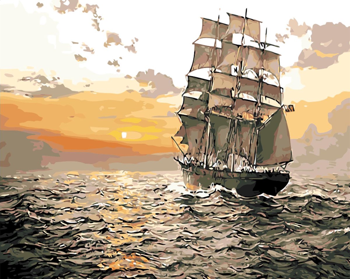 Paint by Number - Schilderen op Nummer - Ship on the ocean - paintbynumber.eu