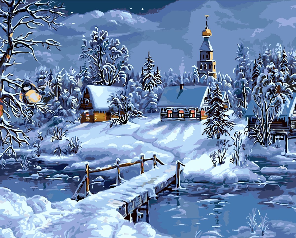 Paint by Number - Schilderen op Nummer - Snowy Village - paintbynumber.eu