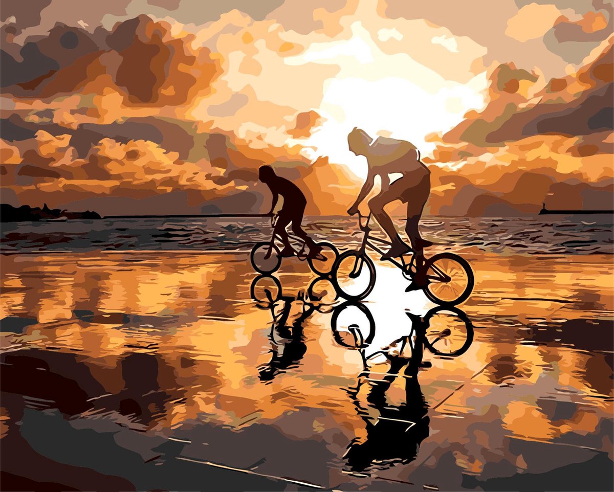 Paint by Number - Schilderen op Nummer - Sunset Cyclists - paintbynumber.eu