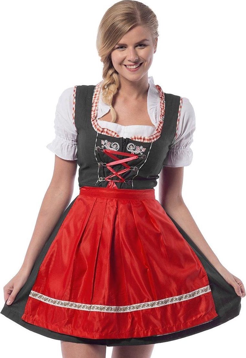 Partychimp Dirndl Laura Dames Polyester Zwart/rood Maat L