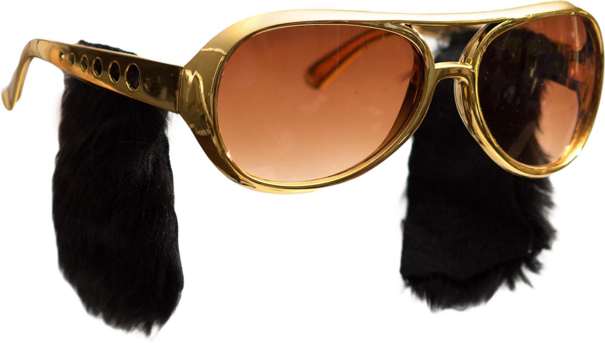 Partychimp Elvis Bril Met Bakkebaard One-size Goud