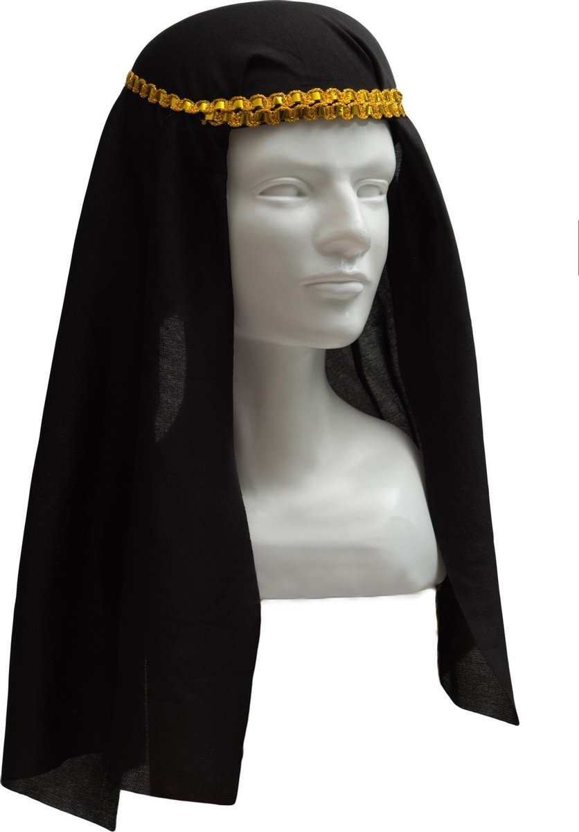 Partychimp Hoofddoek Sjeik Polyester Zwart/goud One-size