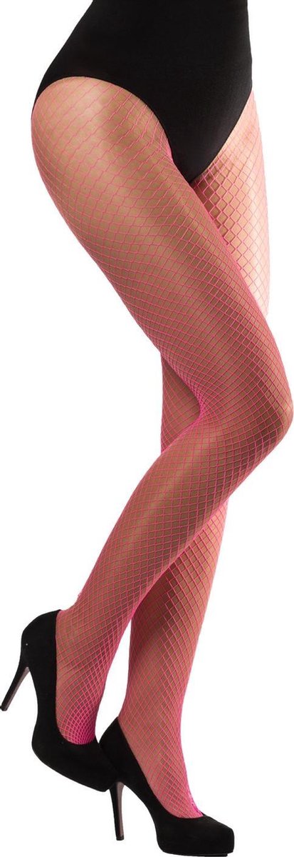 Partychimp Panty Visnet Dames Neonroze Nylon One-size