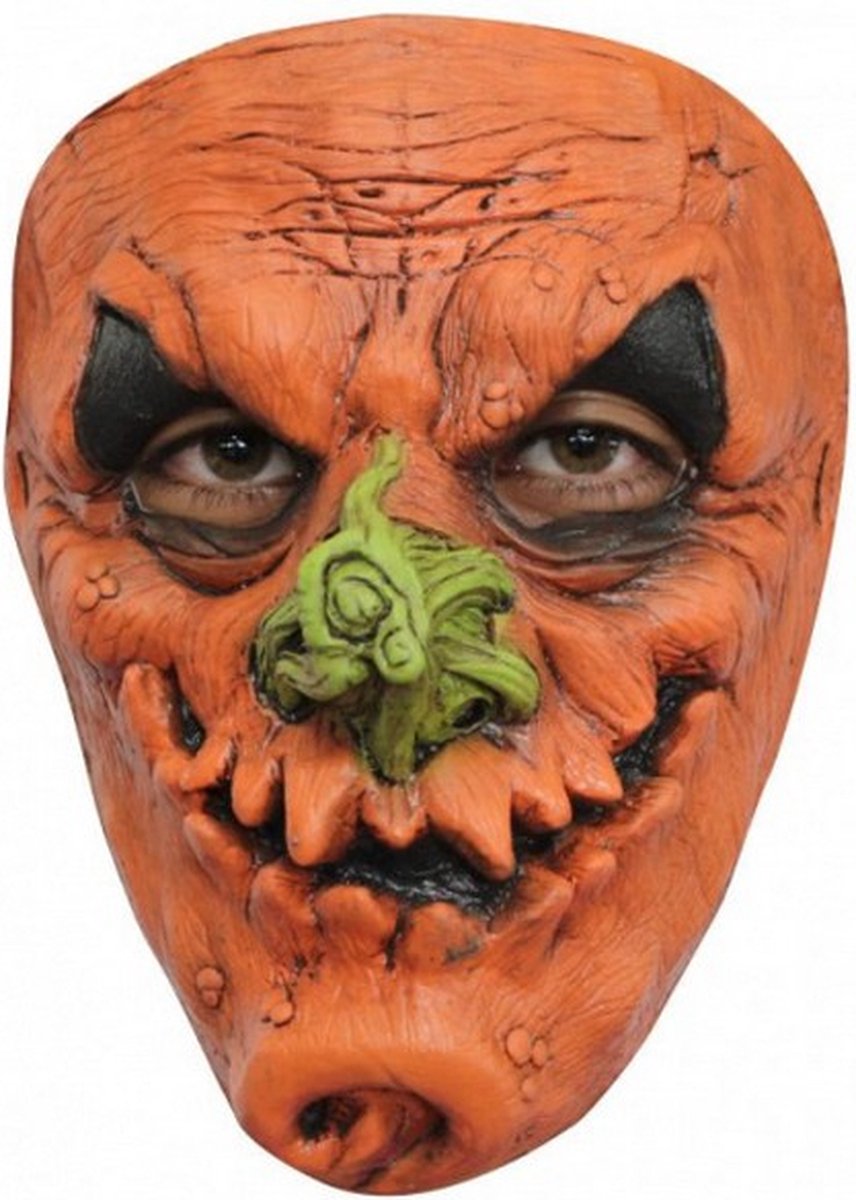 gezichtsmasker Pompoen 4 latex oranje/groen one-size