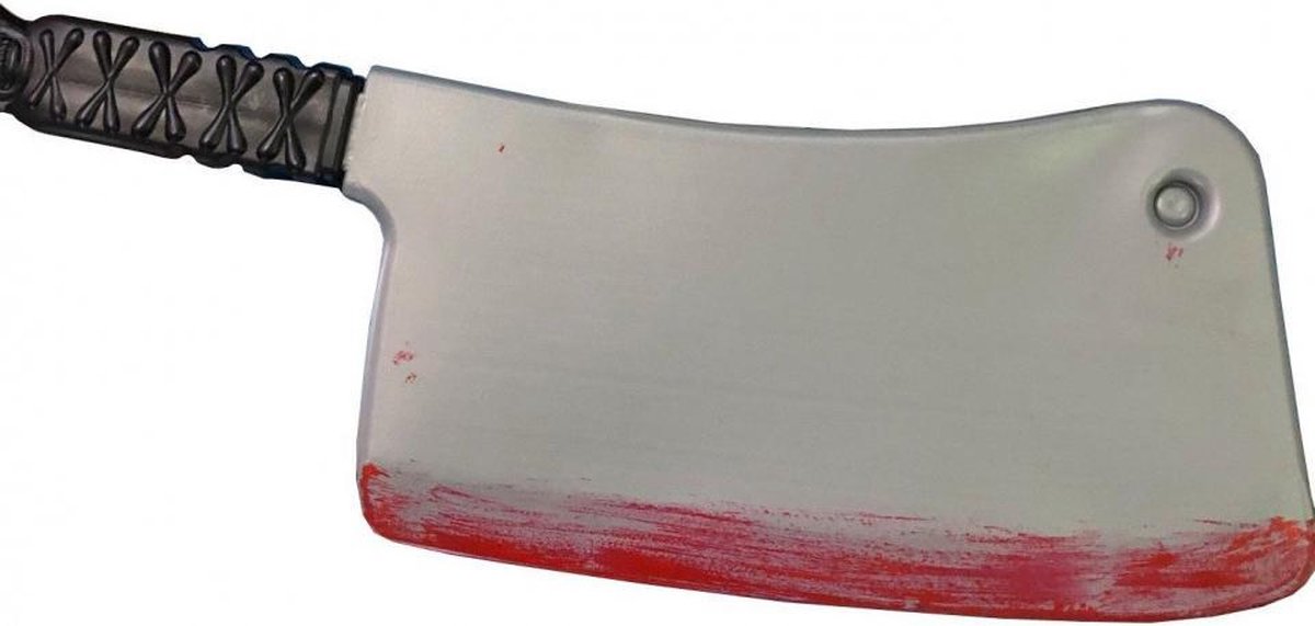 slagersmes bebloed 40 x 14 cm zilver/zwart/rood