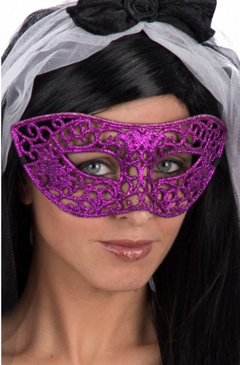 verkleedmasker glitter dames paars one-size