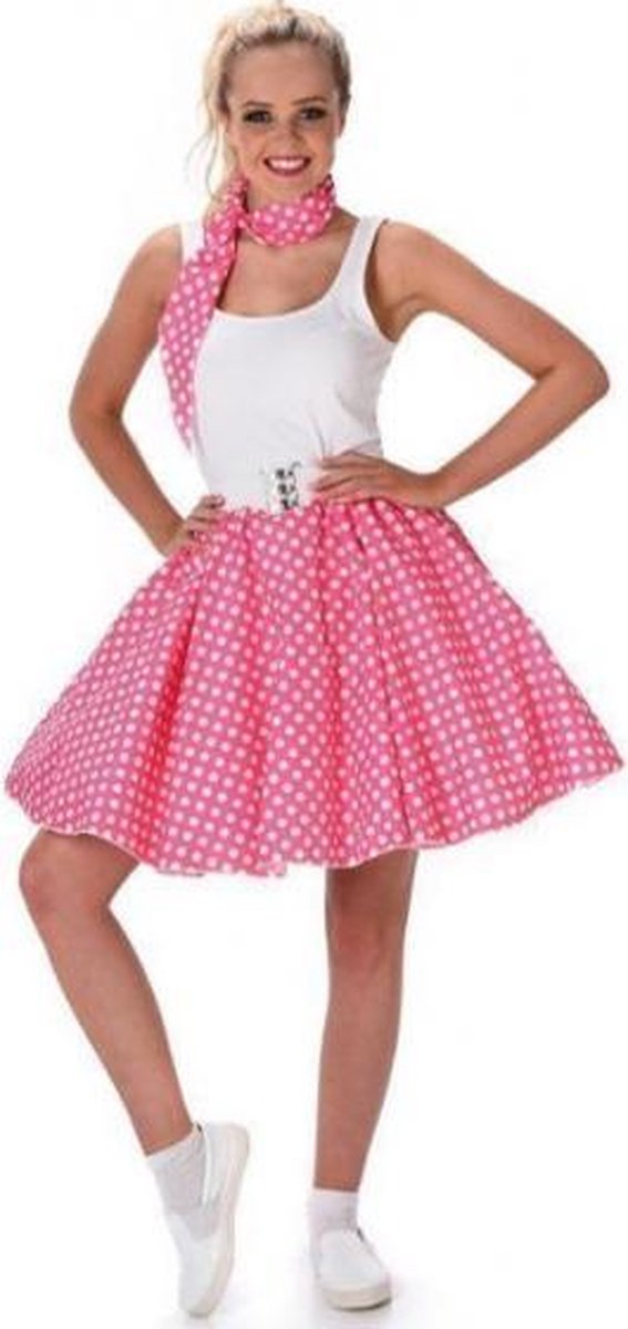 verkleedrok Polka dot dames polyester roze/wit maat M