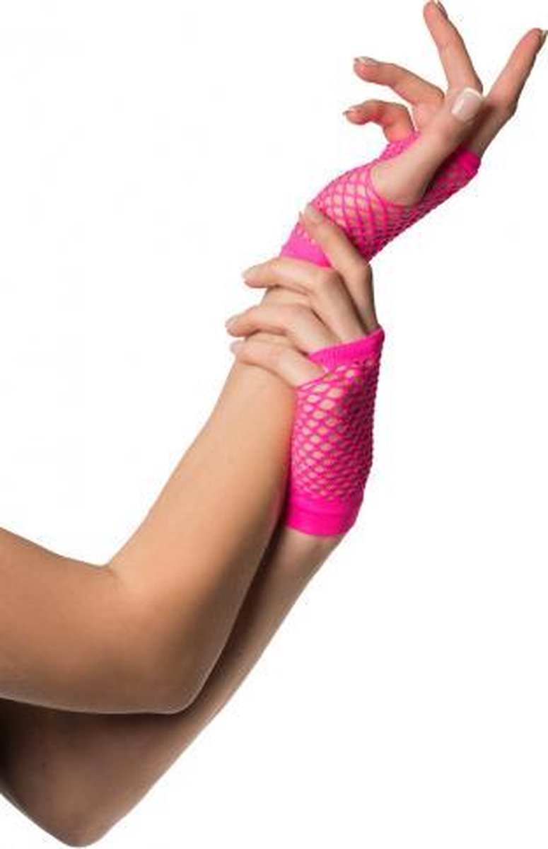 vingerloze handschoenen visnet nylon neonroze