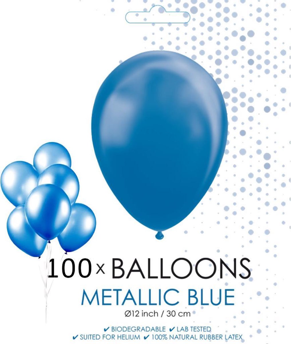 100 blauwe metallic ballonnen Ø 30 cm