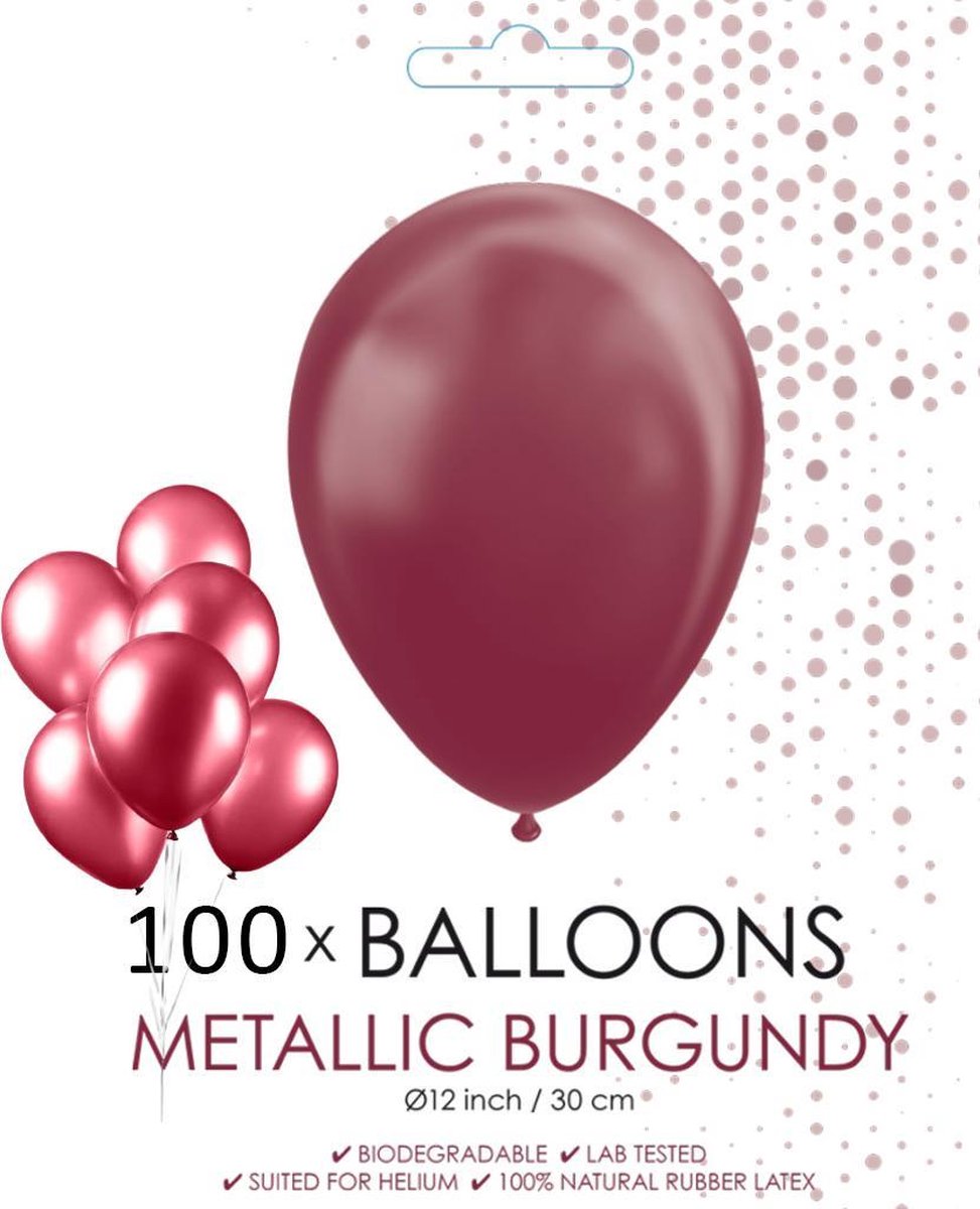 100 bordeaux rood metallic ballonnen  Ø 30 cm