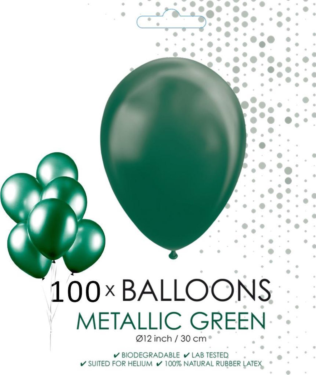 100 donkergroene metallic ballonnen Ø 30 cm