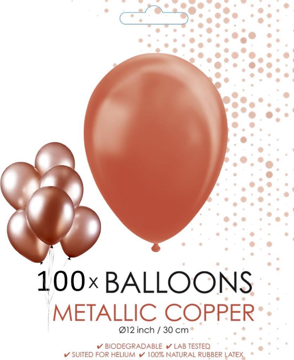 100 koperkleurige metallic ballonnen Ø 30 cm