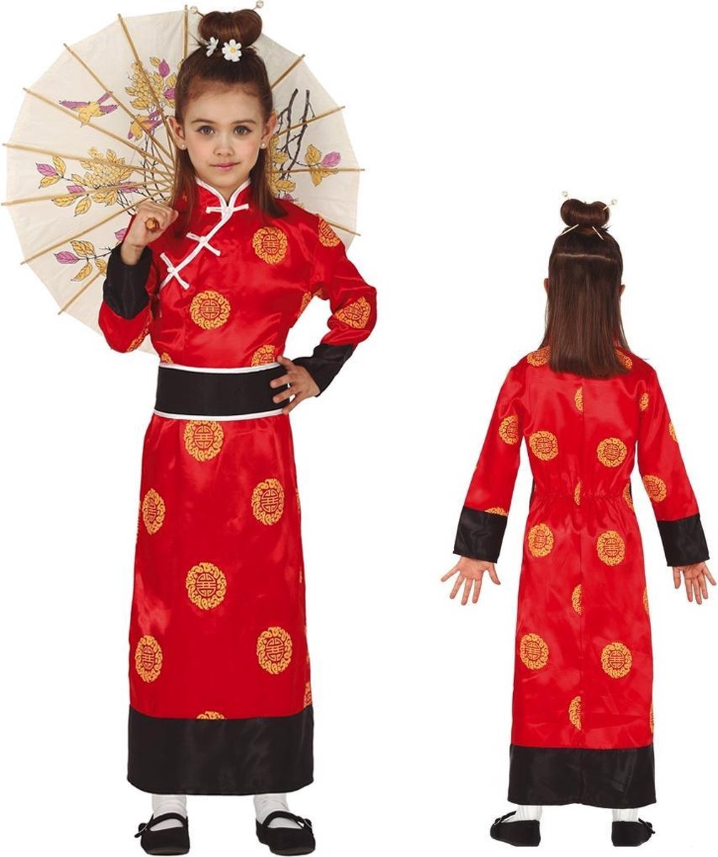 Oosterse Kimono Kostuum Meisje Rood - 3-4 Jaar