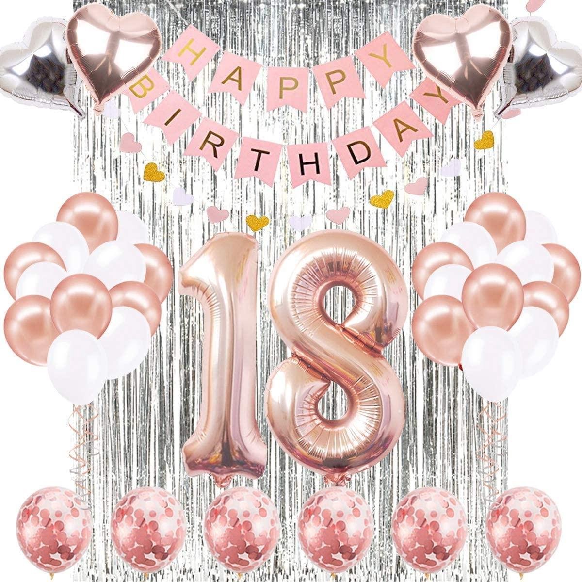 Sweet 18 Birthday pakket - Verjaardag - Feest - 18 - Ballonnen - Slingers - Rosé - Roze - zilver