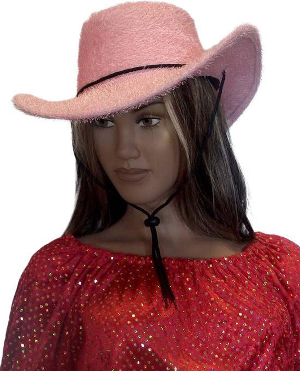 Western Cowboy hoed volwassene harig baby-roze