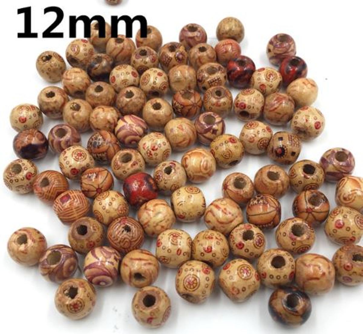 100 stuks houten kralen met motief 12mm