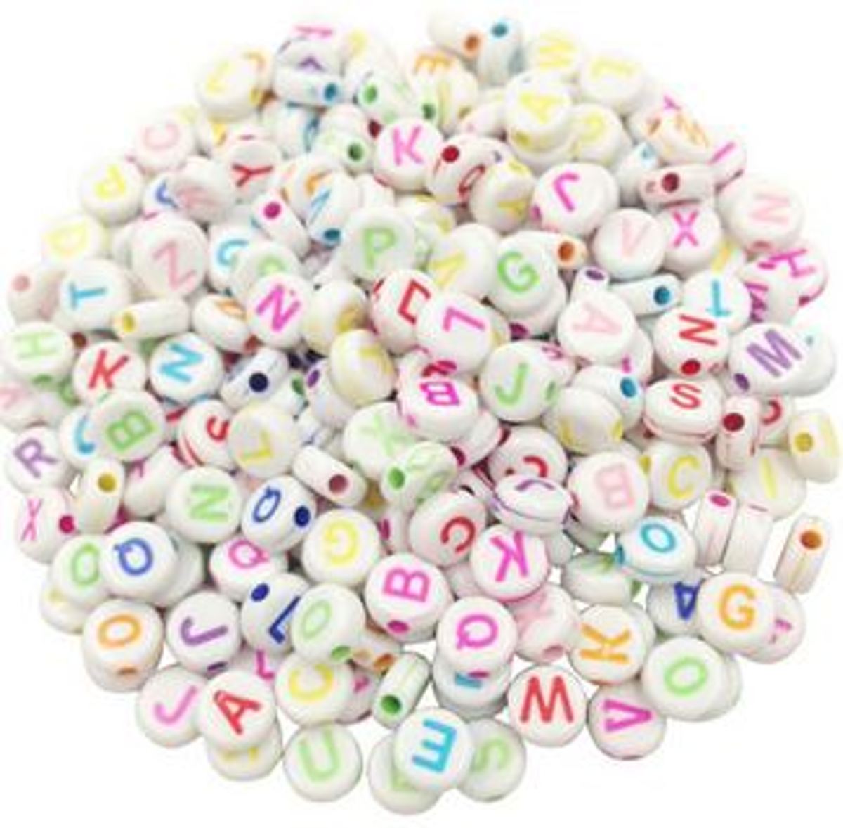 100 stuks ronde witte alfabetkralen met gekleurde letters 6mm