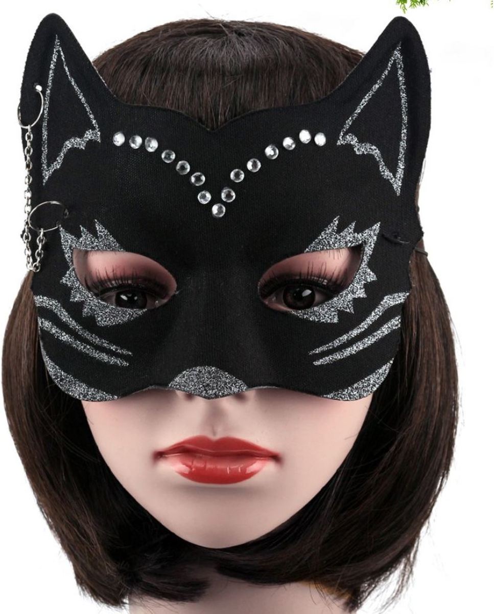 Party masker kat zwart met glitter