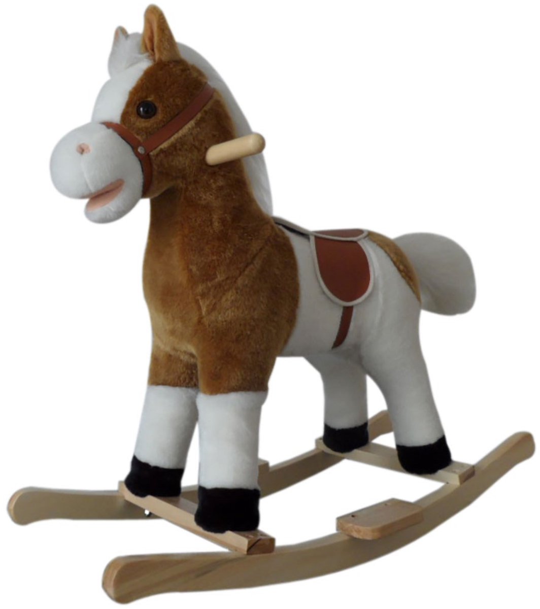 PlayTo - Schommelpaard - Met melodie - Wit-bruin - Speelgoed - Kinderstoel - Peuter speelgoed - Figuurspeelgoed - Muzikaal speelgoed - Interactief speelgoed