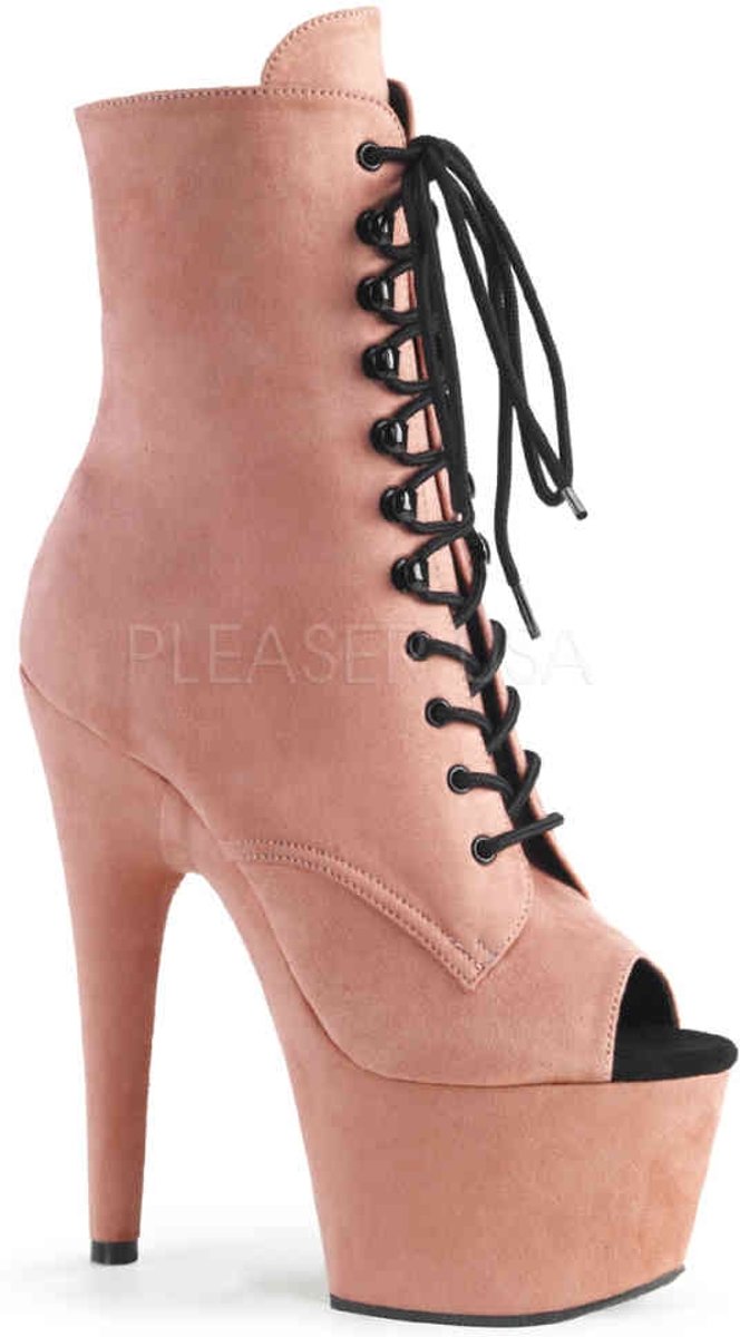 ADORE-1021FS (EU 36 = US 6) 7 Heel, 2 3/4 PF Open Toe Lace-Up Ankle Boot, Side Zip