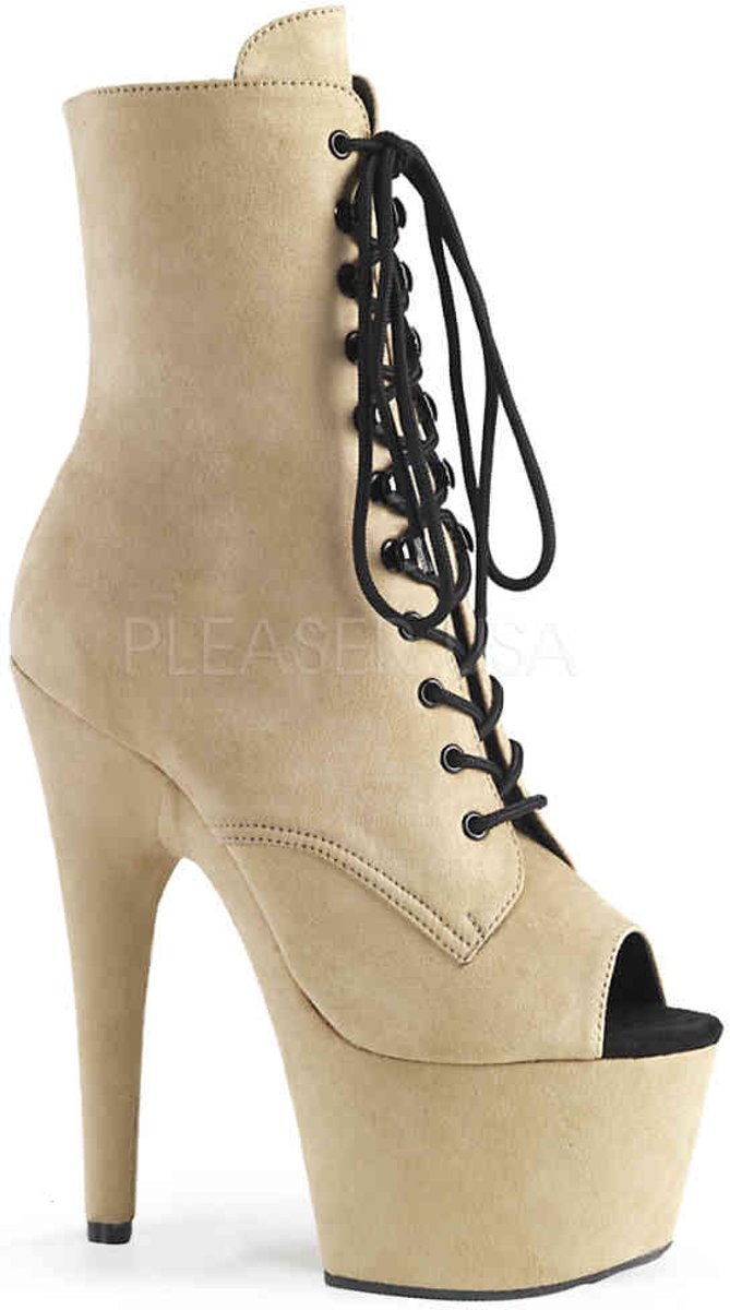 ADORE-1021FS (EU 37 = US 7) 7 Heel, 2 3/4 PF Open Toe Lace-Up Ankle Boot, Side Zip