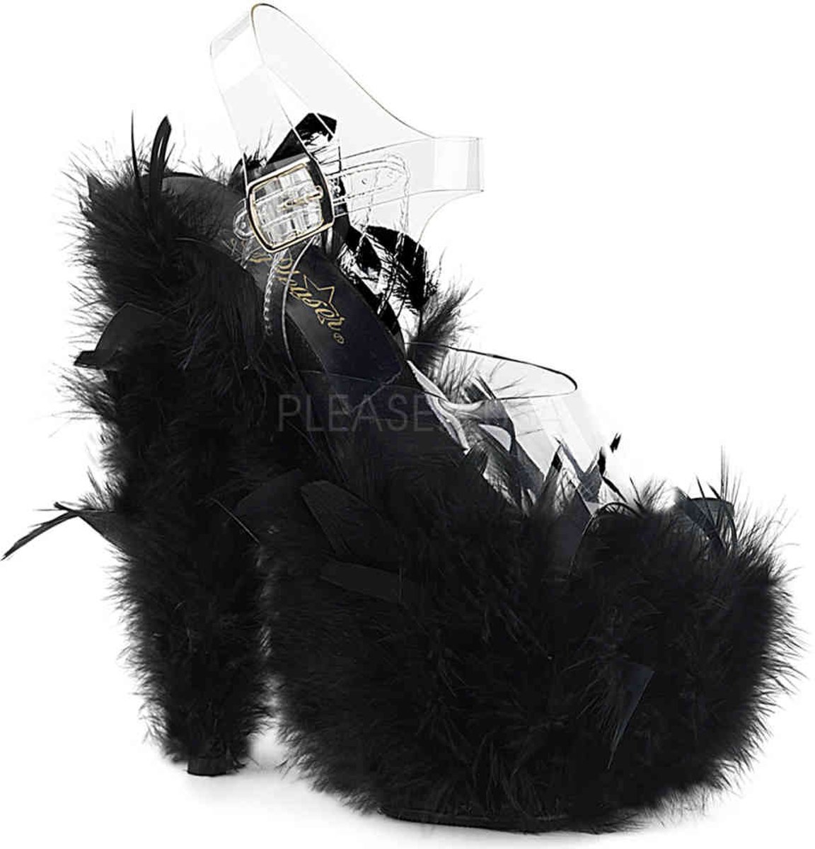 ADORE-708F (EU 38 = US 8) 7 Heel, 2 3/4 PF Marabou Feather Ankle Strap Sandal