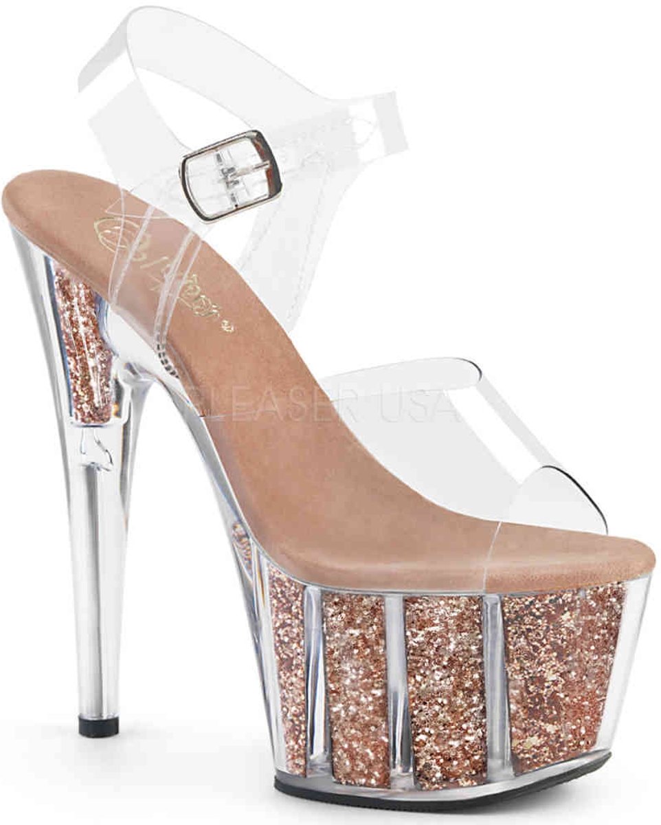 ADORE-708G (EU 36 = US 6) 7 Heel, 2 3/4 PF Ankle Strap Sandal w/ Glitter Inserts