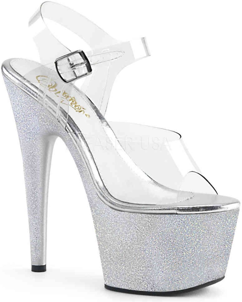 ADORE-708HG (EU 38 = US 8) 7 Heel, 2 3/4 PF Ankle Strap Sandal w/ Glitter Bottom