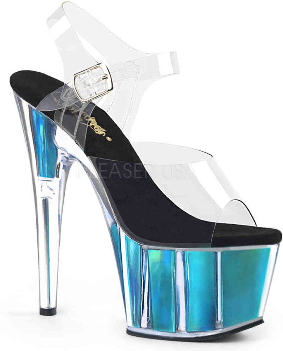 ADORE-708HGI (EU 37 = US 7) 7 Heel, 2 3/4 PF Ankle Strap Sandal w/ Hologram Inserts