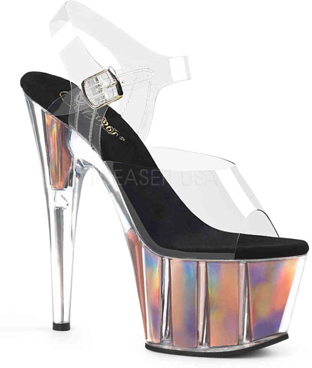 ADORE-708HGI (EU 37 = US 7) 7 Heel, 2 3/4 PF Ankle Strap Sandal w/ Hologram Inserts