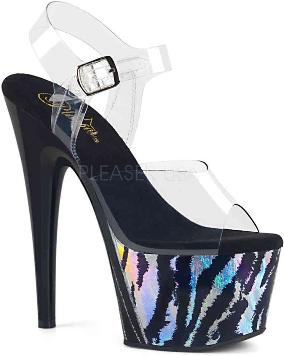 ADORE-708HP-2 (EU 37 = US 7) 7 Heel, 2 3/4 PF Ankle Strap Sandal w/ Holo Print