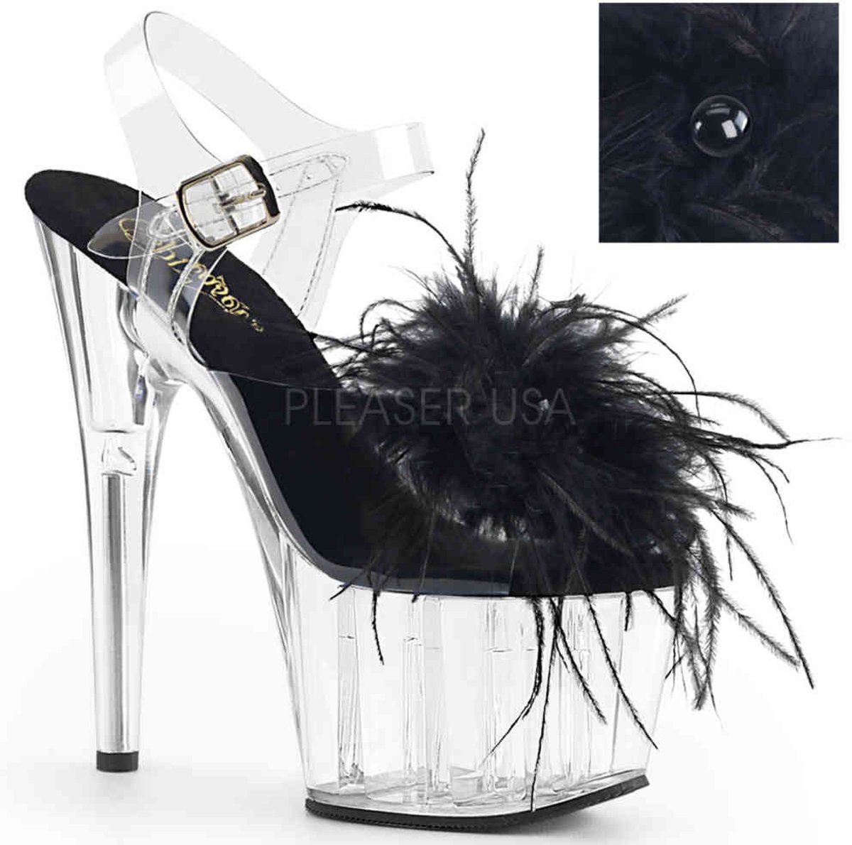 ADORE-708MF (EU 36 = US 6) 7 Heel, 2 3/4 PF Ankle Strap Sandal w/ Feather Pearl