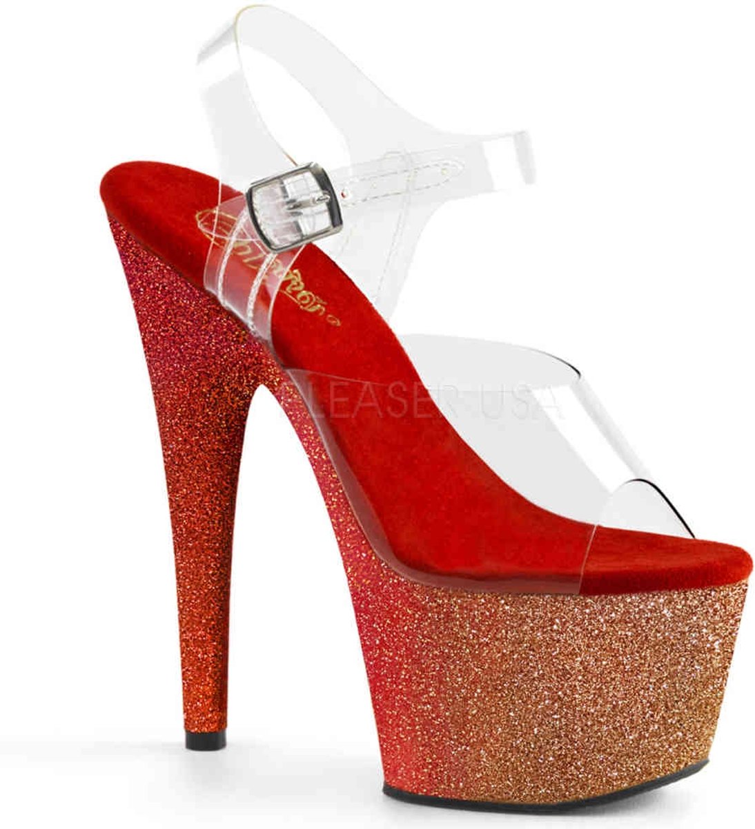 ADORE-708OMBRE (EU 35 = US 5) 7 Heel, 2 3/4 Ombre Glittered PF Ankle Strap Sandal