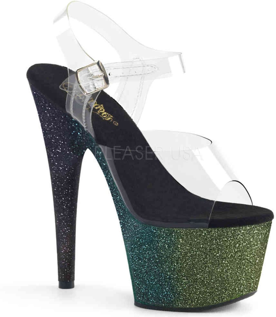 ADORE-708OMBRE (EU 35 = US 5) 7 Heel, 2 3/4 Ombre Glittered PF Ankle Strap Sandal