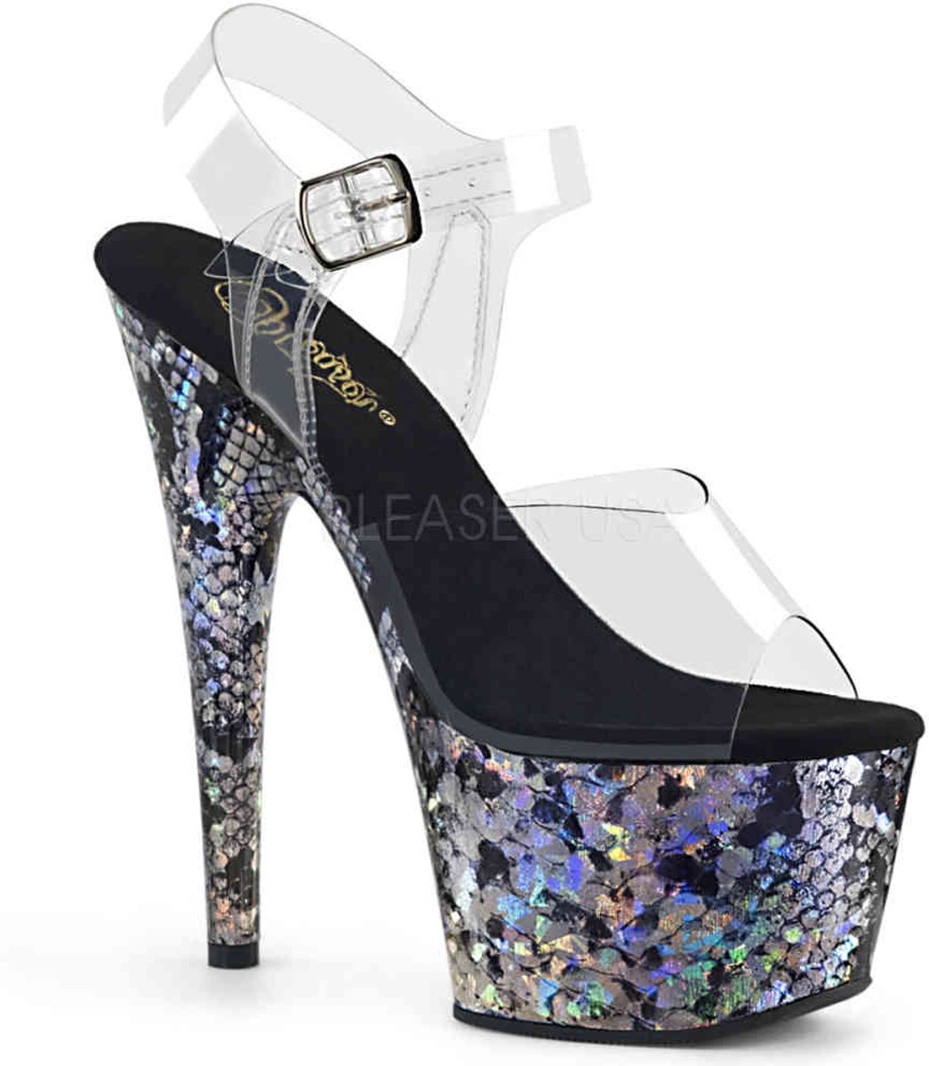 ADORE-708SP (EU 35 = US 5) 7 Heel, 2 3/4 PF Ankle Strap Sandal w/ Snake Skin Print