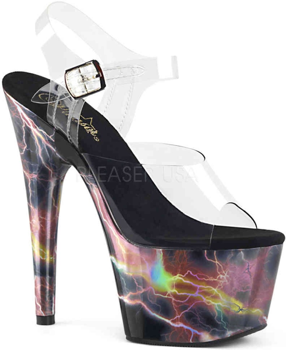 ADORE-708STORM (EU 39 = US 9) 7 Heel,2 3/4PF Ankle Strap Sandal w/Lightning Bolt Print