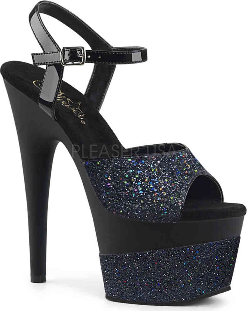 ADORE-709-2G (EU 36 = US 6) 7 Heel, 2 3/4 PF Ankle Strap Sandal w/Glitter Wrapped PF