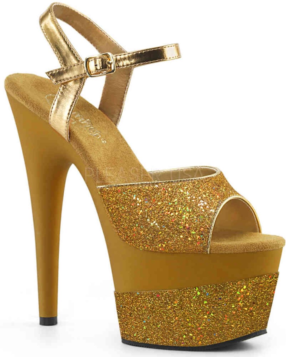 ADORE-709-2G (EU 36 = US 6) 7 Heel, 2 3/4PF Ankle Strap Sandal w/ Glitter Wrapped PF